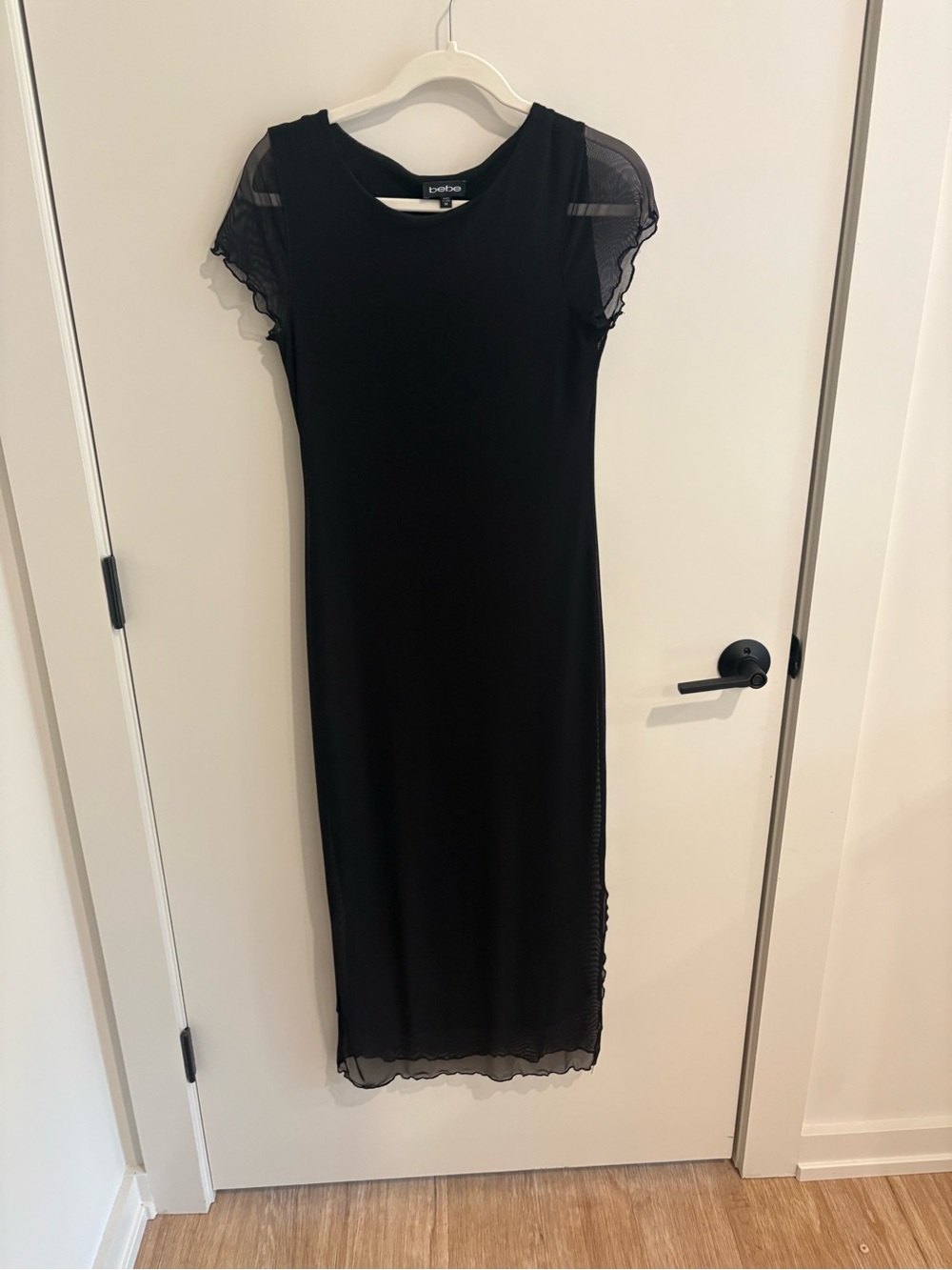 VNTG Y2K bebe Black Midi Dress with Sheer Cap Sleeves LBD Whimsigoth Fairygoth M